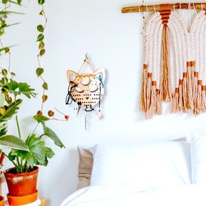 Cute kawaii cat jewelry organizer wood pegboard